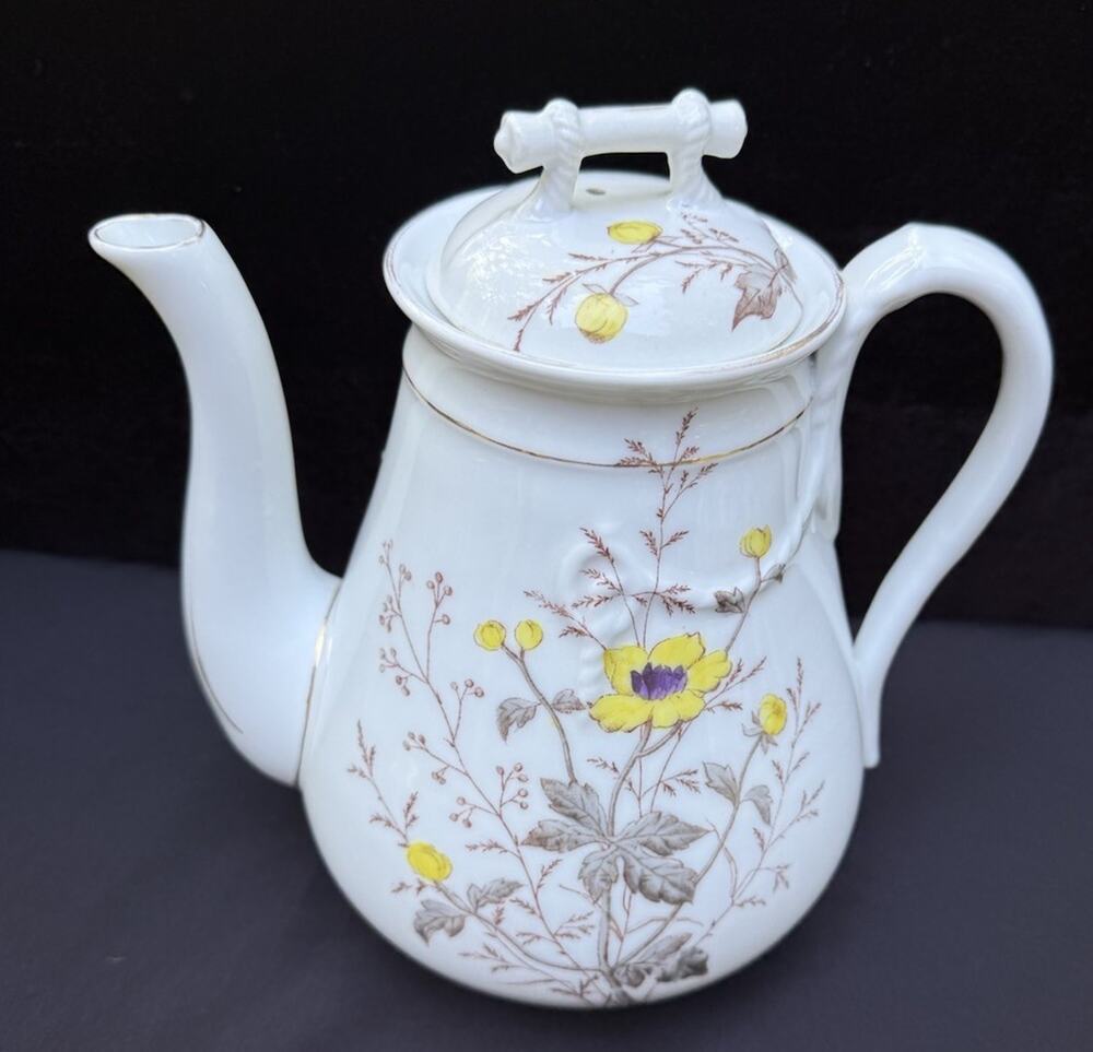 CHOCOLATE POT Antique Germany Porcelain Floral Gold Trim Beautiful!